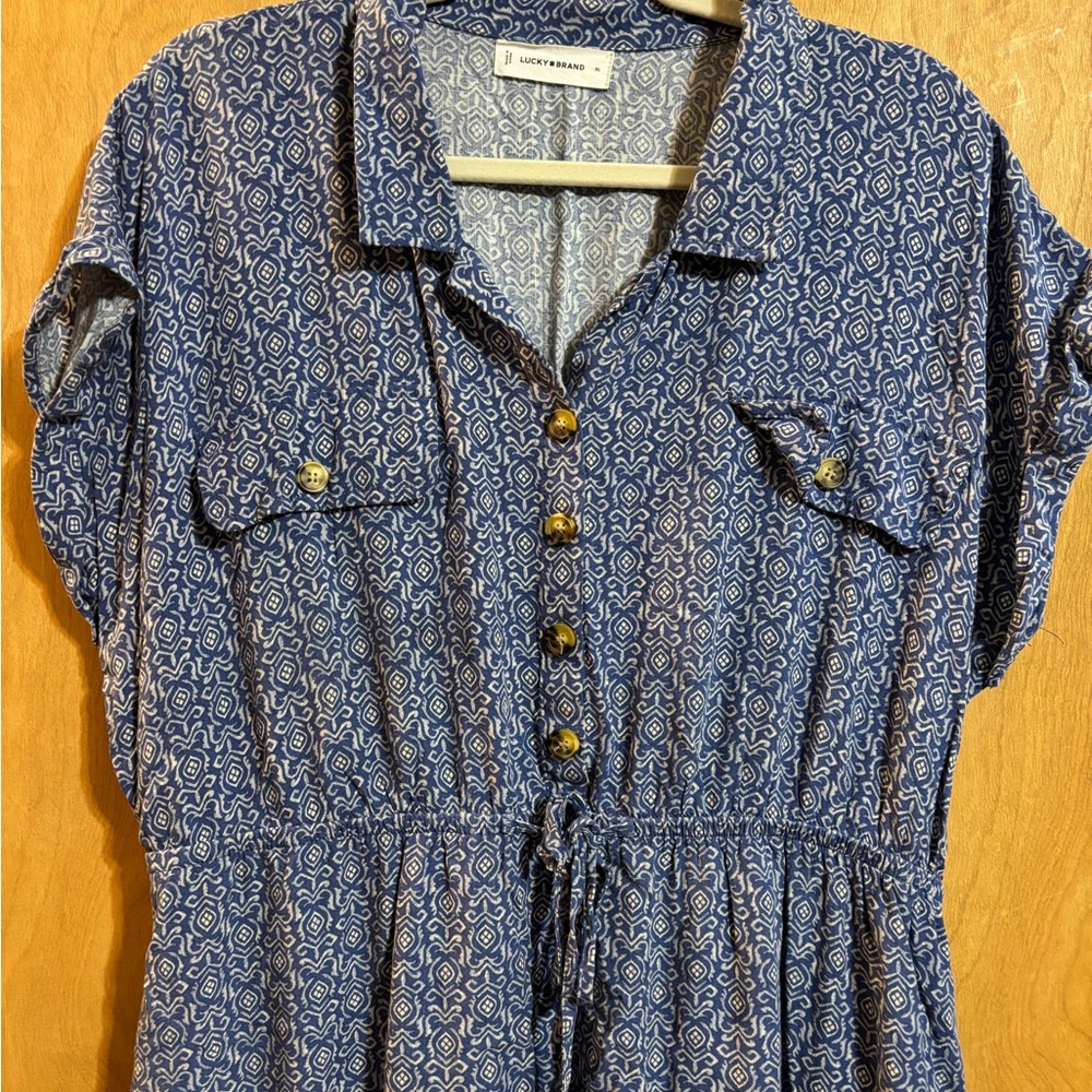 Lucky Brand Blue Button-Down Midi Dress